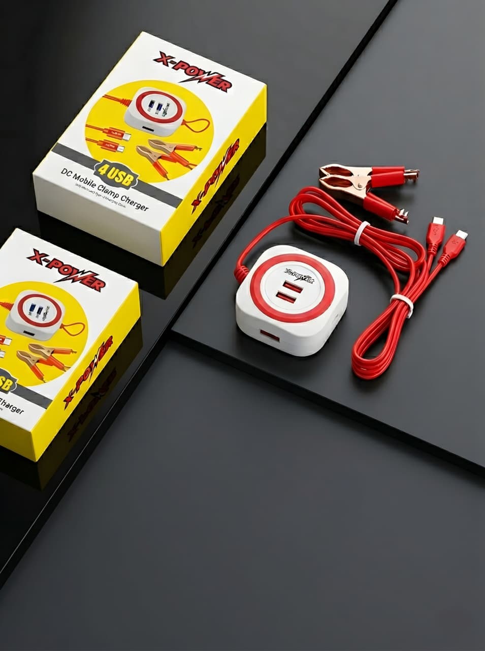X-POWER 4 USB DC Clamp Charger for Car & Battery Charging