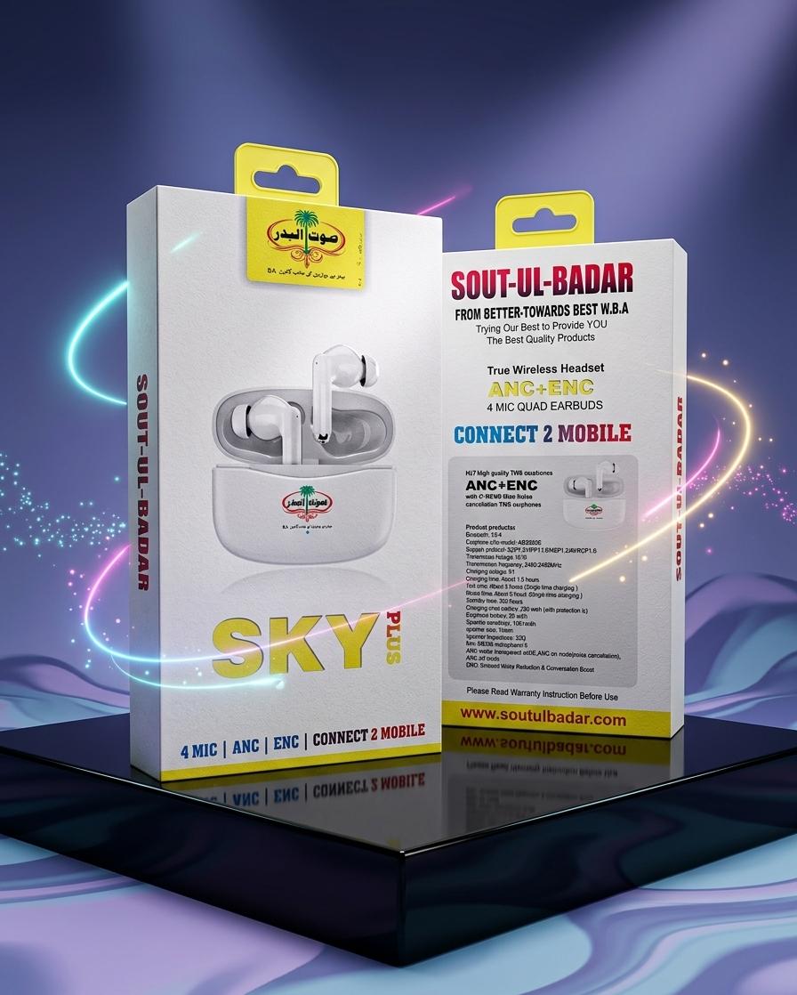 SOUT-UL-BADAR Sky Plus True Wireless Earbuds | ANC + ENC Noise Cancelling Quad Mic Bluetooth Headset